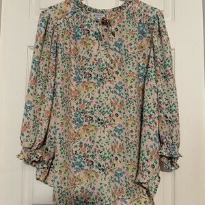 Carolina Belle Pink and Green Blouse Vibrant Floral Design